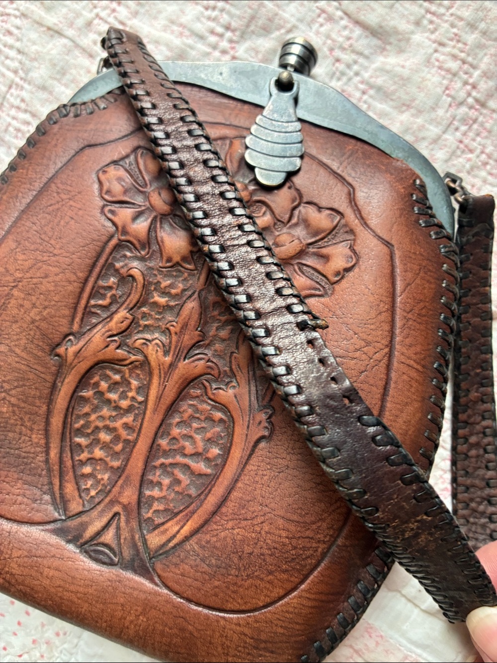 Antique Rare Early 1900s Leather Nacona Purse Art Nouveau As Is - Picture 6 of 13